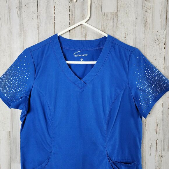 Butter Soft Embellished Scrub Top Blue Size Small - Picture 4 of 10